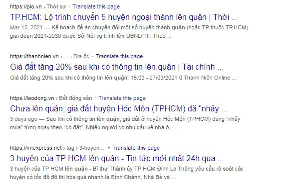 Thông tin lên quận ở các huyện