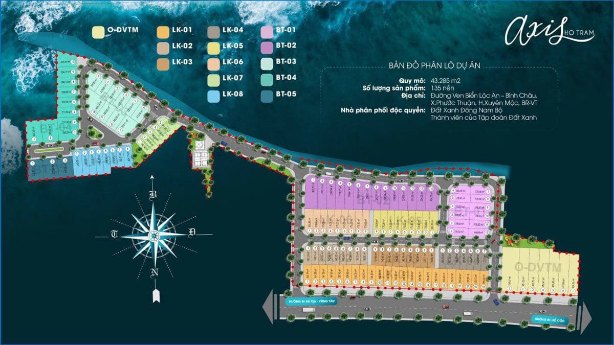 Mặt bằng phân lô dự án Axis Hồ Tràm Xuyên Mộc Bà Rịa Vũng Tàu