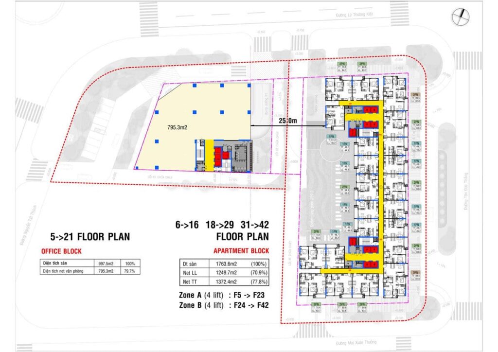 Mặt bằng Tầng 6-16, 18-29,31-42 Dự án Căn hộ Grand Center Quy Nhơn